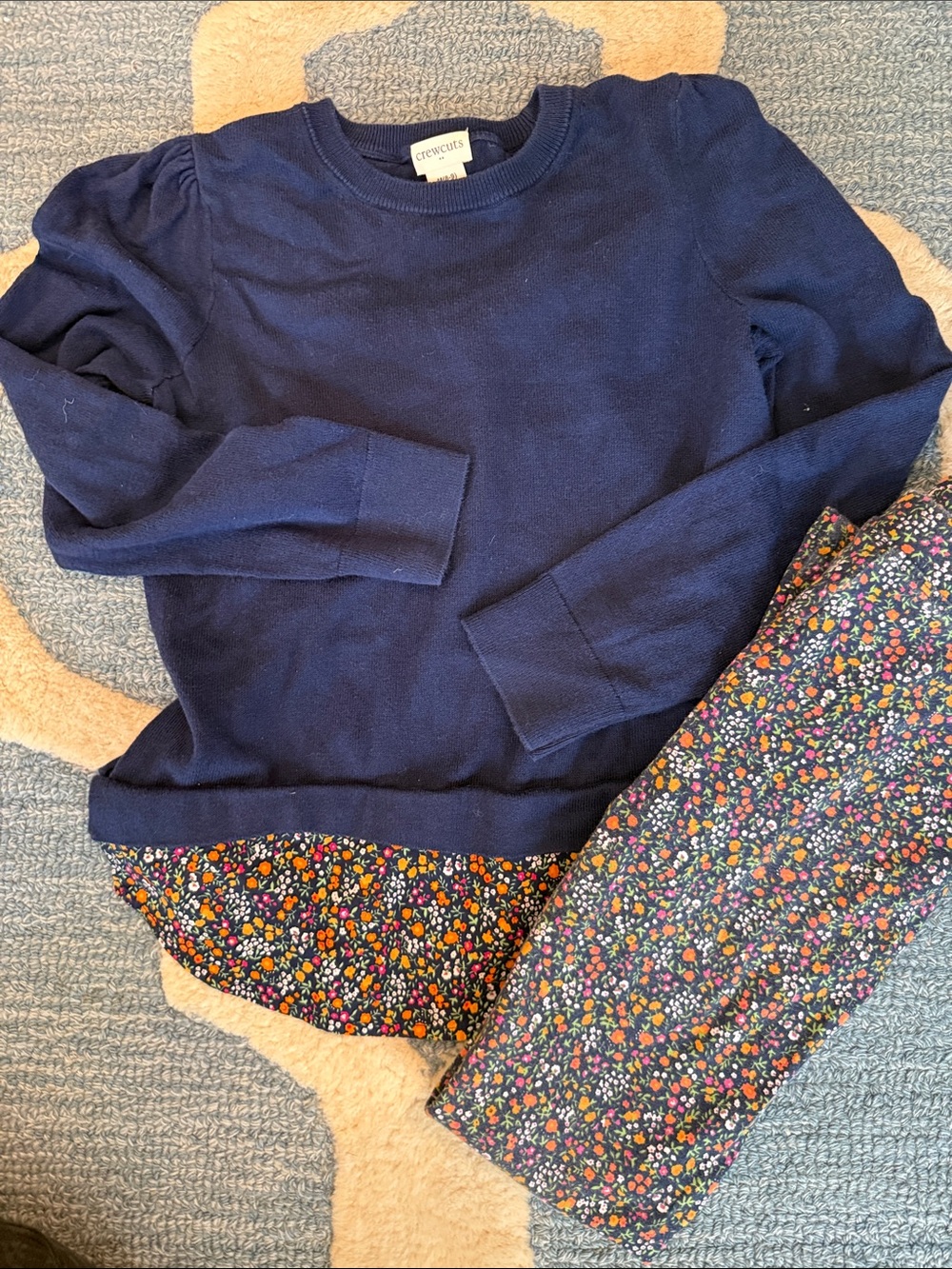 Crewcuts Navy Pullover with Colorful Floral Hem